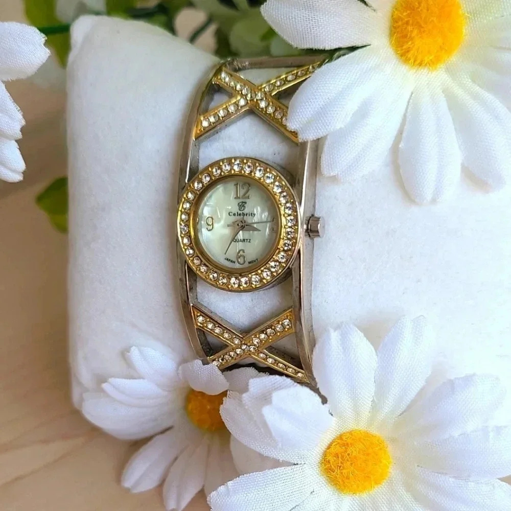 CELEBRITY Gold,  Silver and Diamonds Bracelet, Mother of Pearl Dial